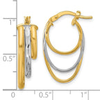 Leslie's 10K W/White Rhodium Polished 3-row Oval Hoop Earrings - Image 4