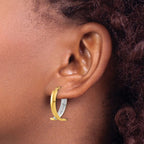 Leslie's 10K W/White Rhodium Polished and Textured Fancy Hoop Earrings - Image 3
