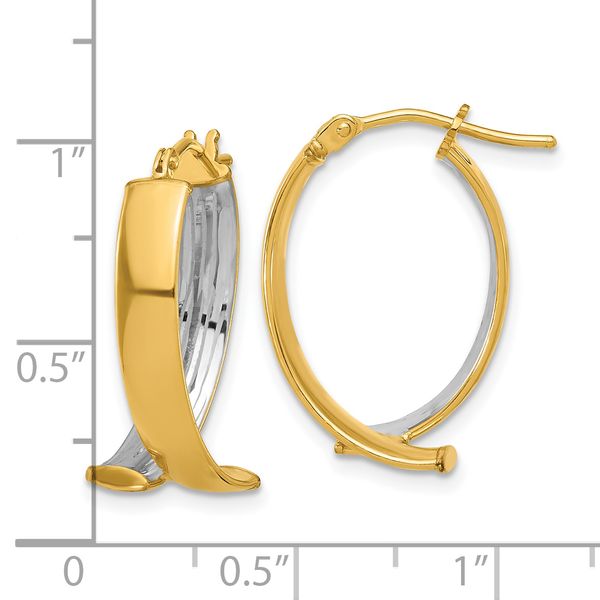 Leslie's 10K W/White Rhodium Polished and Textured Fancy Hoop Earrings - Image 4