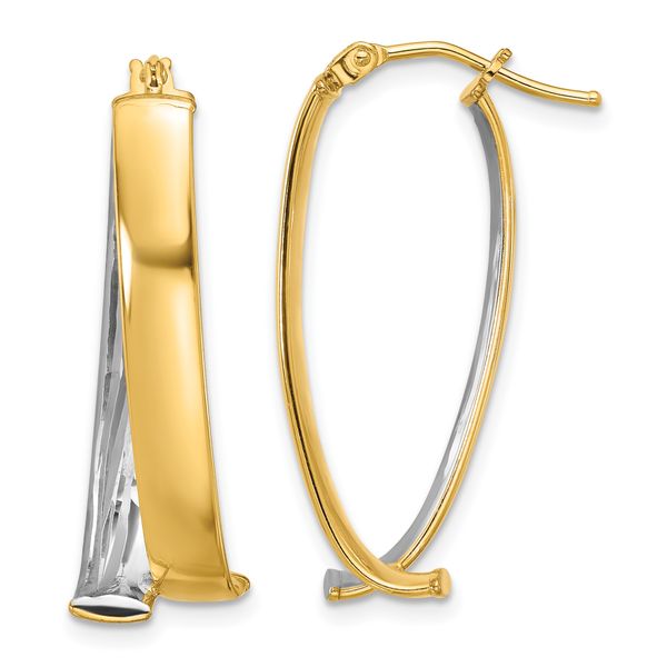 Leslie's 10K W/White Rhodium Polished and Textured Fancy Hoop Earrings