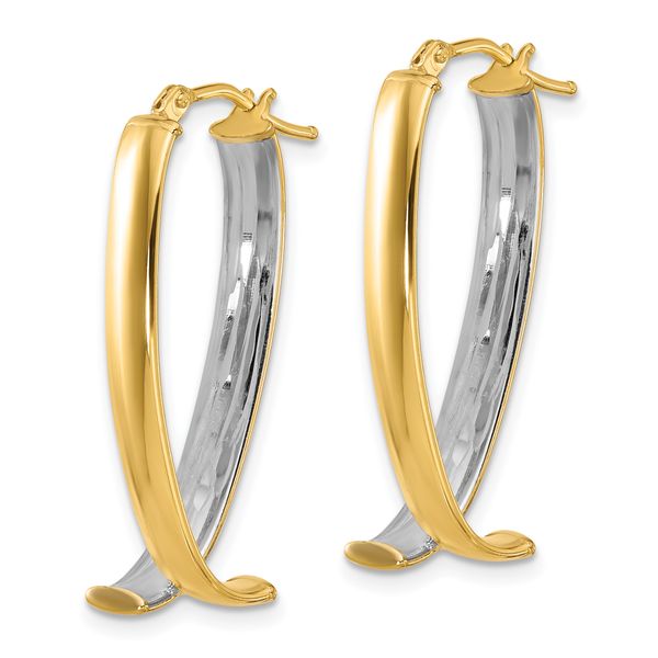 Leslie's 10K W/White Rhodium Polished and Textured Fancy Hoop Earrings - Image 2