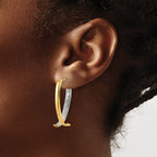 Leslie's 10K W/White Rhodium Polished and Textured Fancy Hoop Earrings - Image 3