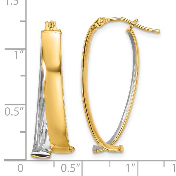 Leslie's 10K W/White Rhodium Polished and Textured Fancy Hoop Earrings - Image 4