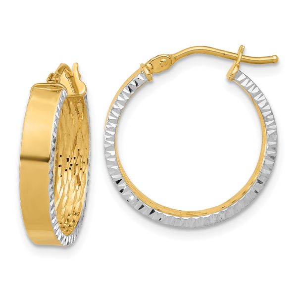 Leslie's 10K w/ White Rhodium Polished and Diamond-cut Hoop Earrings