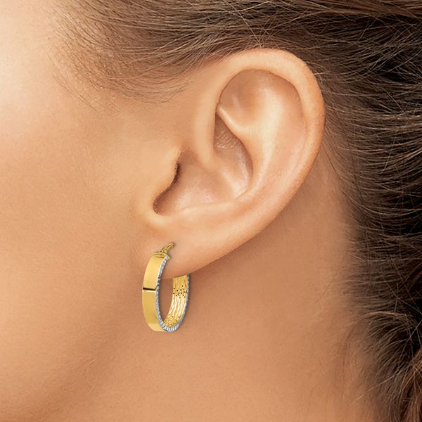 Leslie's 10K w/ White Rhodium Polished and Diamond-cut Hoop Earrings - Image 3
