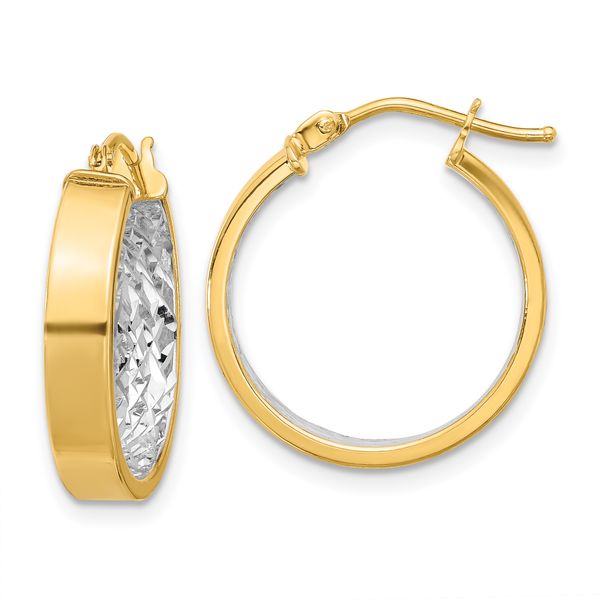 Leslie's 10K w/ White Rhodium Polished and Diamond-cut Hoop Earrings