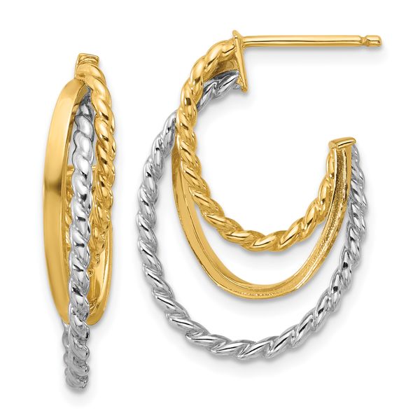 Leslie's 10K W/White Rhodium Polished/Twisted Oval J-Hoop Post Earrings