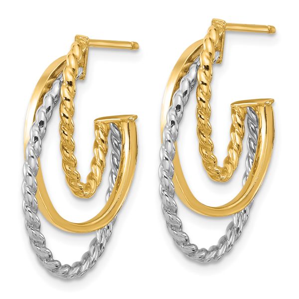 Leslie's 10K W/White Rhodium Polished/Twisted Oval J-Hoop Post Earrings - Image 2