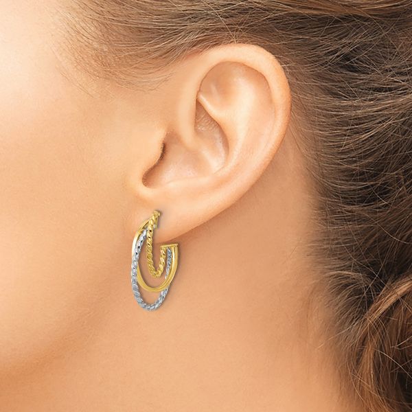 Leslie's 10K W/White Rhodium Polished/Twisted Oval J-Hoop Post Earrings - Image 3