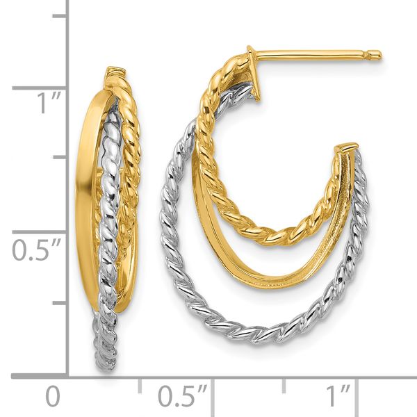 Leslie's 10K W/White Rhodium Polished/Twisted Oval J-Hoop Post Earrings - Image 4