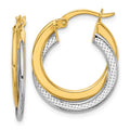 Leslie's 10K with Rhodium Polished and Textured Fancy Hoop Earrings