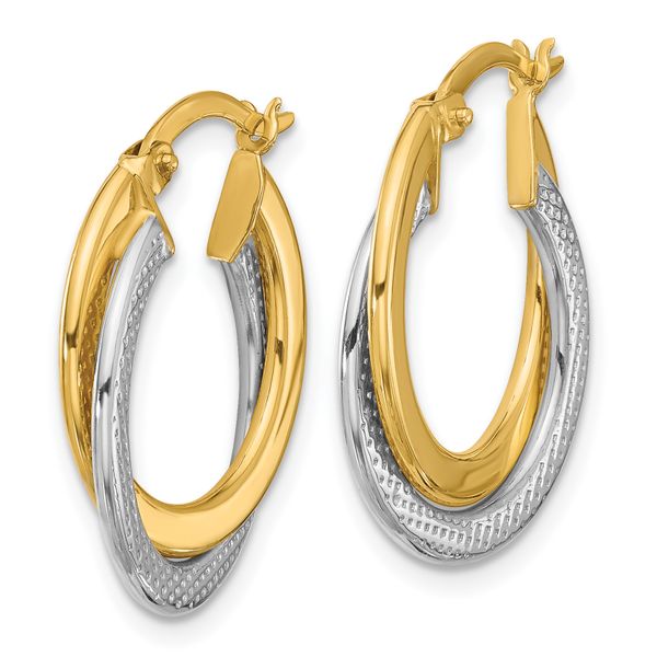 Leslie's 10K with Rhodium Polished and Textured Fancy Hoop Earrings - Image 2