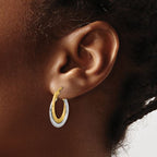 Leslie's 10K with Rhodium Polished and Textured Fancy Hoop Earrings - Image 3