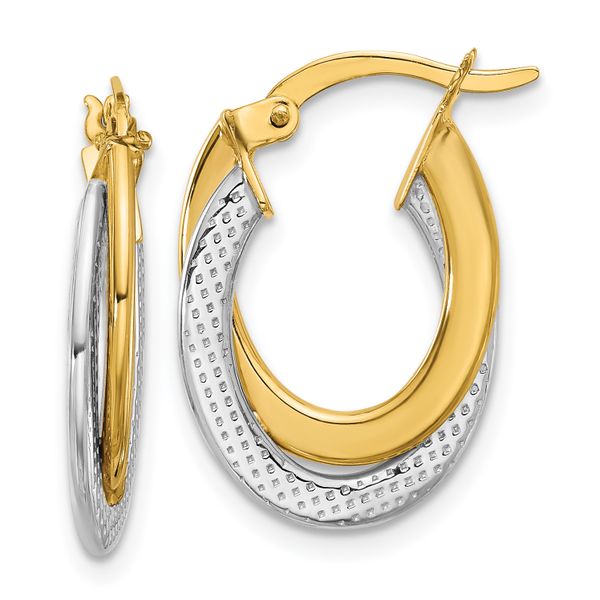 Leslie's 10K with Rhodium Polished and Textured Fancy Hoop Earrings