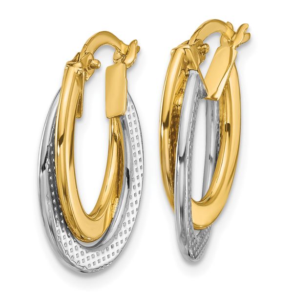 Leslie's 10K with Rhodium Polished and Textured Fancy Hoop Earrings - Image 2