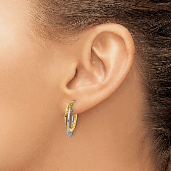 Leslie's 10K with Rhodium Polished and Textured Fancy Hoop Earrings - Image 3