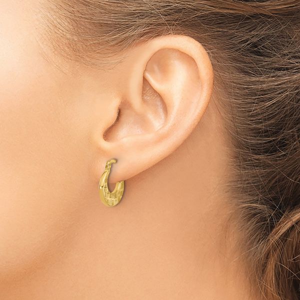 Leslie's 10K Polished and Diamond-cut Fancy Hoop Earrings - Image 3