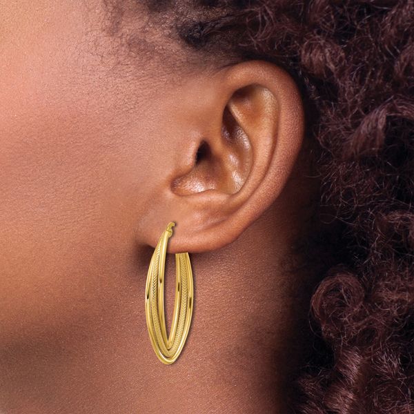 Leslie's 10k Polished and Textured Triple Oval Twist Hoop Earrings - Image 3