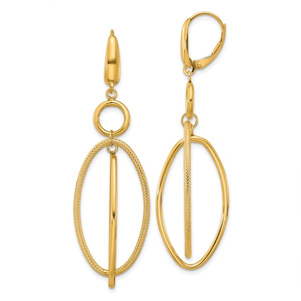 Leslie's 10k Polished and Textured Oval Dangle Leverback Earrings