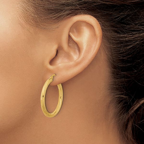 Leslie's 10k Polished and Textured Twisted Tube Hoop Earrings - Image 3