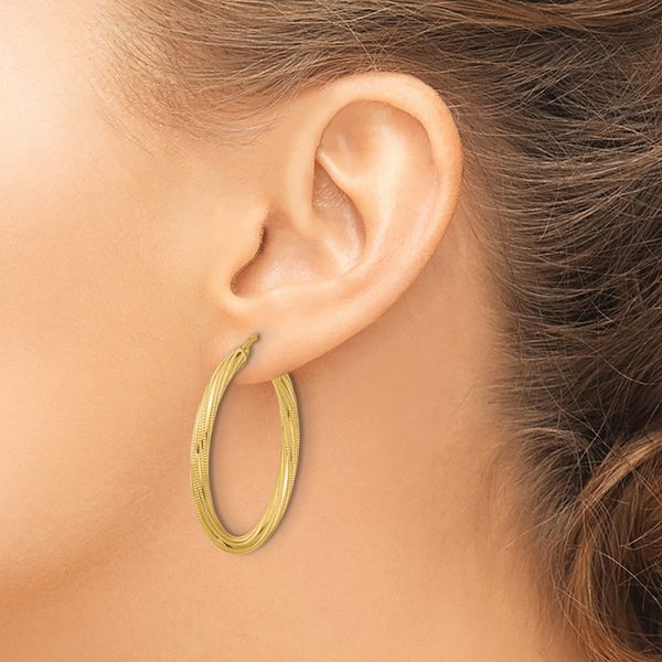 Leslie's 10k Polished and Textured Twisted Tube Hoop Earrings - Image 3