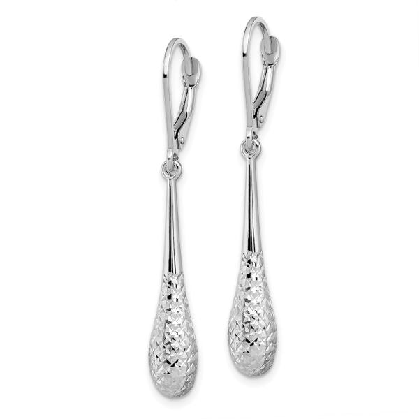 Leslie's 10K White Gold Polished and D/C Leverback Earrings - Image 2