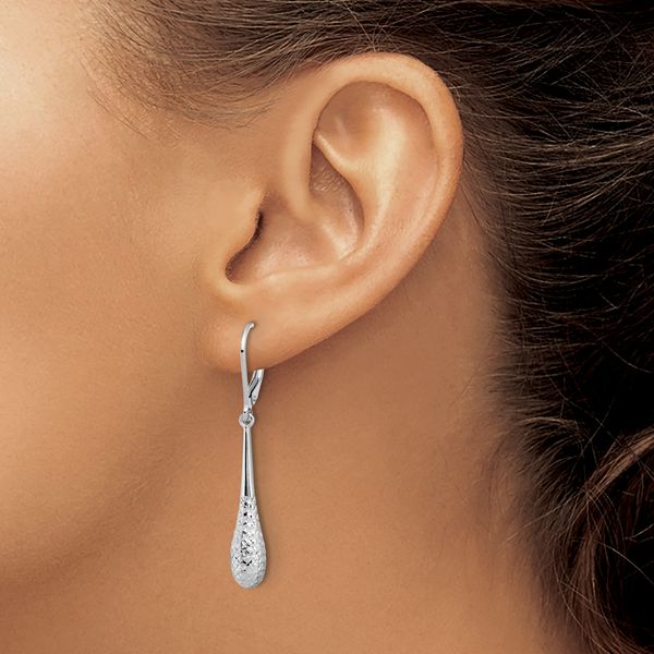 Leslie's 10K White Gold Polished and D/C Leverback Earrings - Image 3