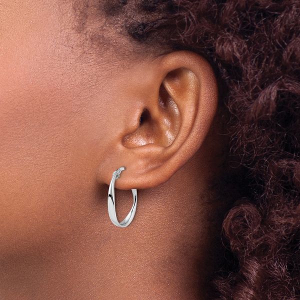 Leslie's 10K with White Rhodium Plating Polished Hoop Earrings - Image 3