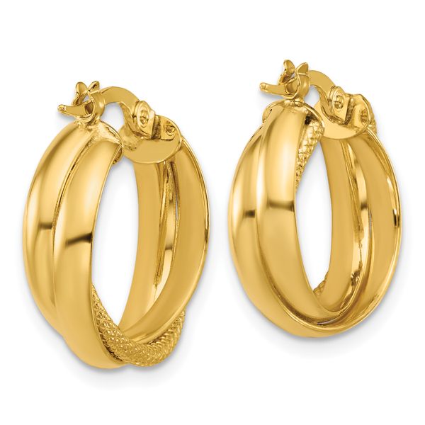 Leslie's 10K Polished and Textured Round Hoop Earrings - Image 4