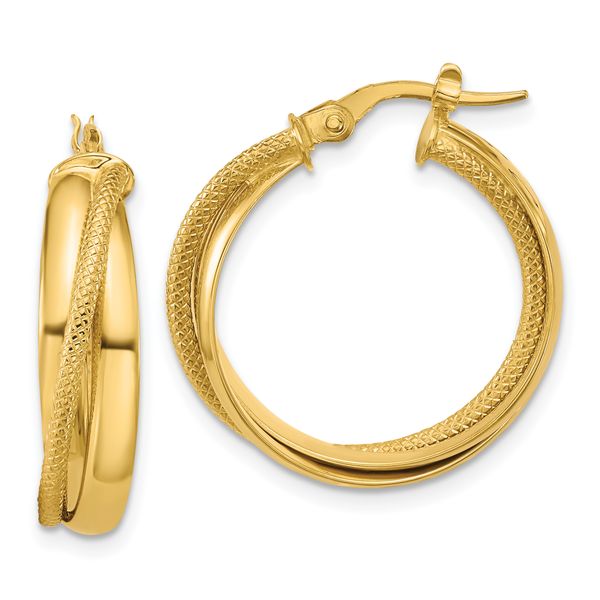 Leslie's 10K Polished and Textured Round Hoop Earrings