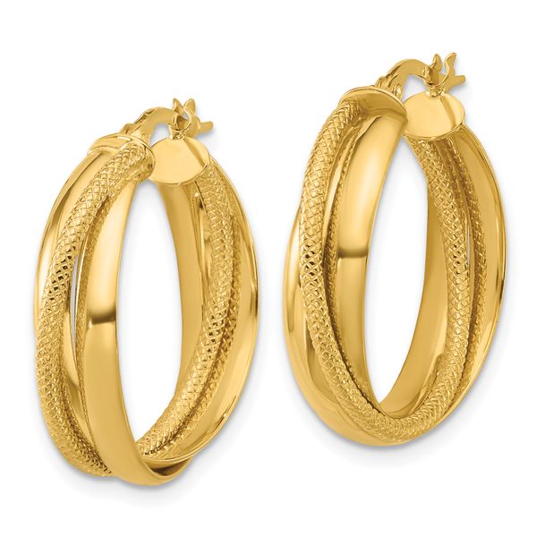 Leslie's 10K Polished and Textured Round Hoop Earrings - Image 2