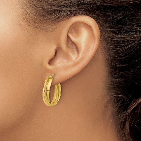 Leslie's 10K Polished and Textured Round Hoop Earrings - Image 3