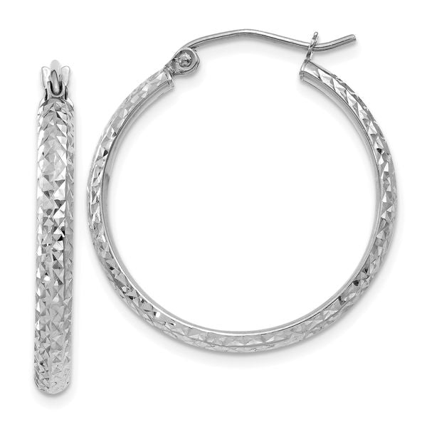 Leslie's 10k White Gold D/C 2.8x25mm Hollow Hoop Earrings