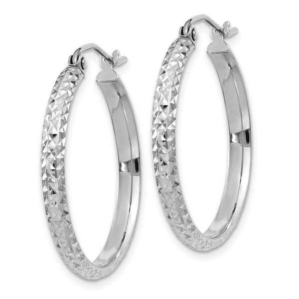 Leslie's 10k White Gold D/C 2.8x25mm Hollow Hoop Earrings - Image 2