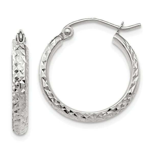 Leslie's 10k White Gold D/C 2.8x18mm Hollow Hoop Earrings