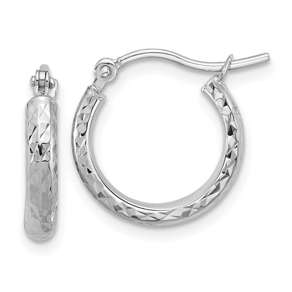 Leslie's 10k White Gold D/C 2.8x15mm Hollow Hoop Earrings