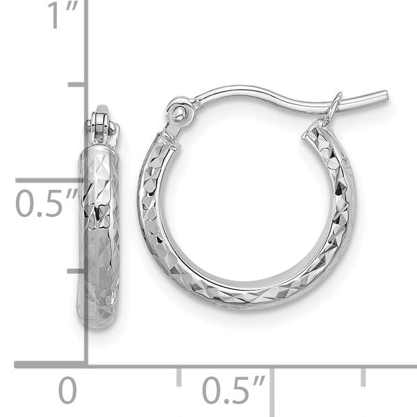 Leslie's 10k White Gold D/C 2.8x15mm Hollow Hoop Earrings - Image 5