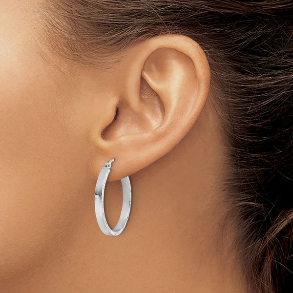 Leslie's 10k White Gold D/C Edge Medium 3mm Polish Hoop Earrings - Image 3