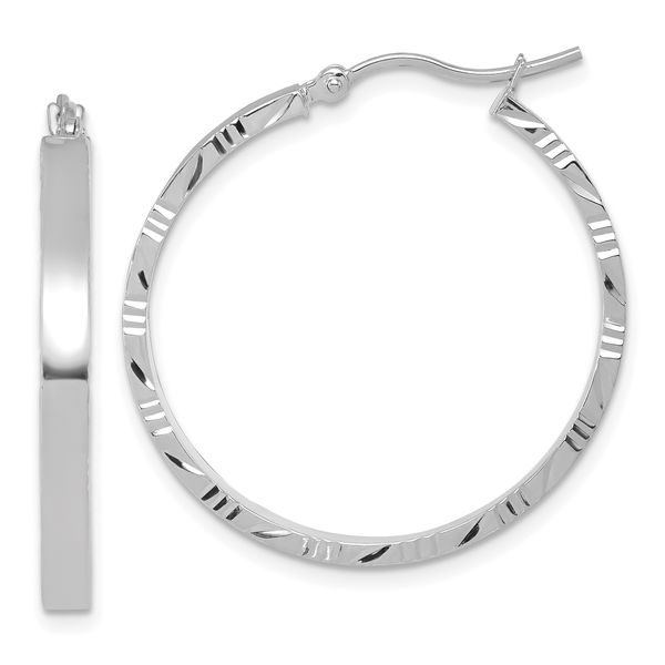 Leslie's 10k White Gold D/C Edge Large 3mm Polished Hoop Earrings