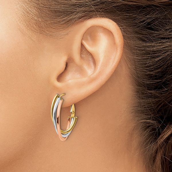 Leslie's 10K Tri-color Polished Hoop Earrings - Image 3