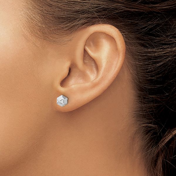 Leslie's 10K White Gold Polished Geometric Ball Post Earrings - Image 3