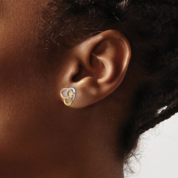 Leslie's 10K Tri-color Polished Rings Post Earrings - Image 3