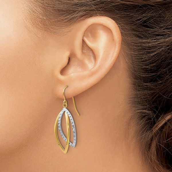 Leslie's 10K Two-tone Polished / Textured Shepherd Hook Earrings - Image 3