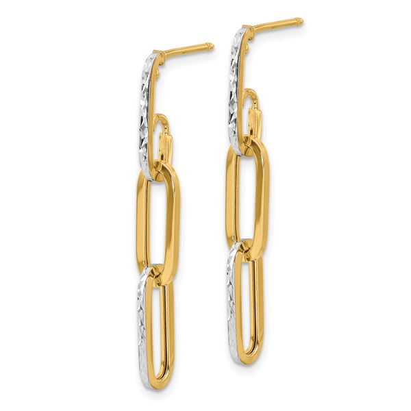 Leslie's 10K w/ White Rhod Polished/Dia-cut Link Dangle Earrings - Image 2