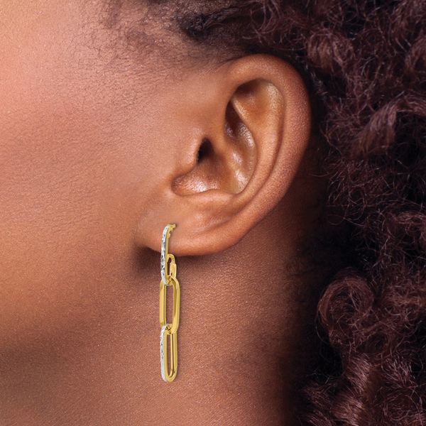Leslie's 10K w/ White Rhod Polished/Dia-cut Link Dangle Earrings - Image 3