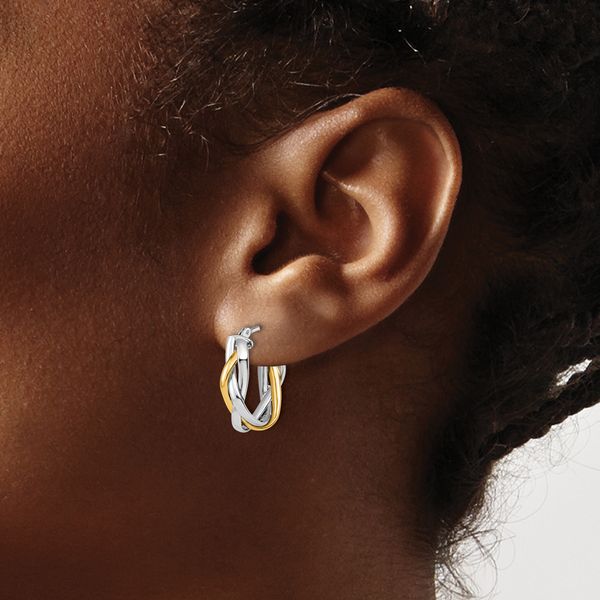 Leslie's 10K w/Wht Rhodium Plating Braided Hoop Earrings - Image 3