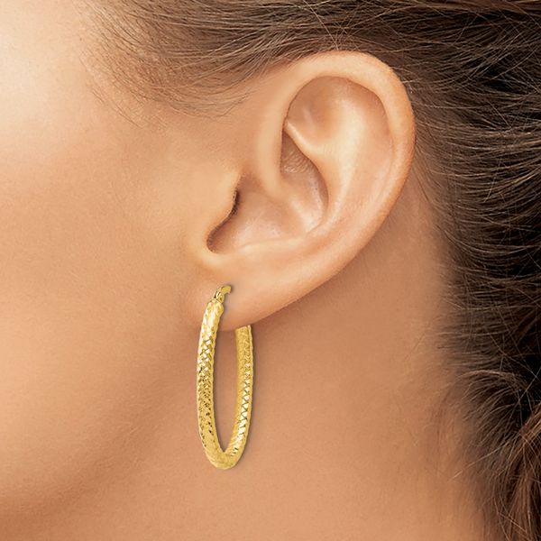 Leslie's 10K ForeverLite Polished and Textured Oval Hoop Earrings - Image 3