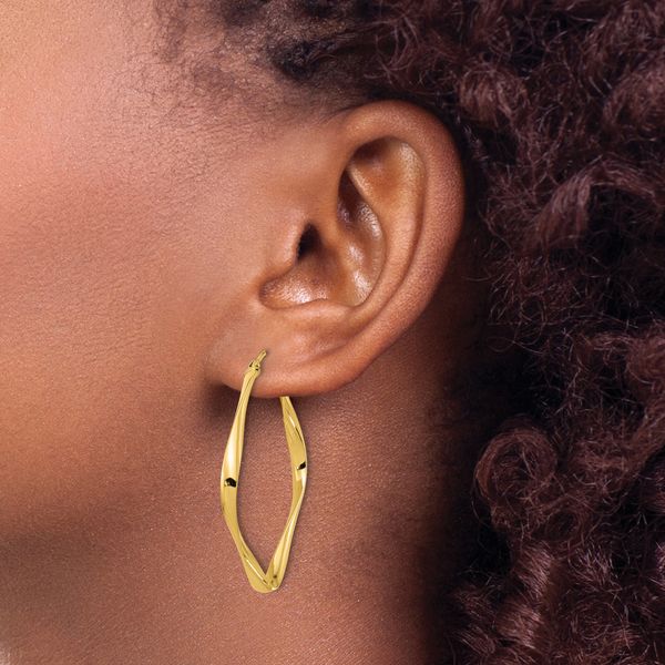 Leslie's 10K Polished Twisted Square Hoop Earrings - Image 3