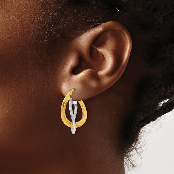 Leslie's 10K Two-tone Polished Twisted Double Hoop Earrings - Image 3