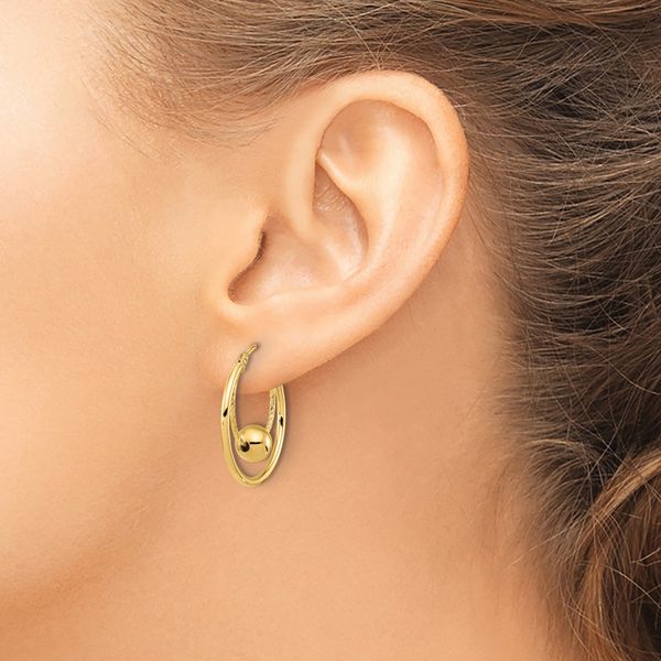 Leslie's 10K Polished Textured w/ 6mm Ball Hoop Earrings - Image 3